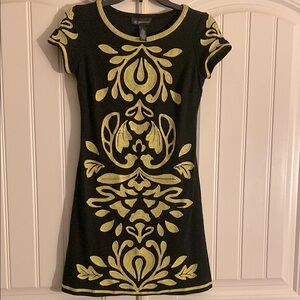 Inc. Brand Black Dress Embroidered with lime green accents.Size SP